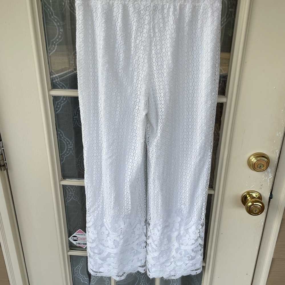 🤍 Isaac Mizrahi Live! White Lace Wide-Leg Pants – XS / Small